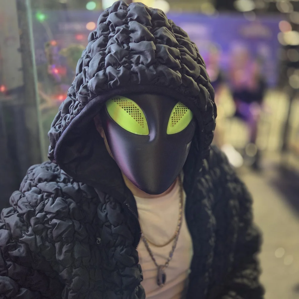 Alien Masks in Black, Red, and White